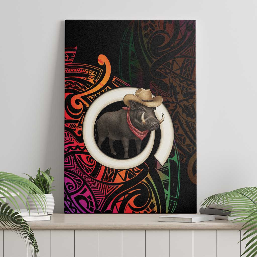Vanuatu Boar Cowboy Canvas Wall Art Tusk Gradient Polynesian Pattern - Polynesian Pride