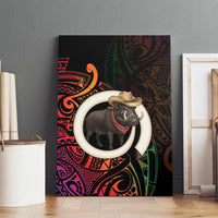 Vanuatu Boar Cowboy Canvas Wall Art Tusk Gradient Polynesian Pattern - Polynesian Pride