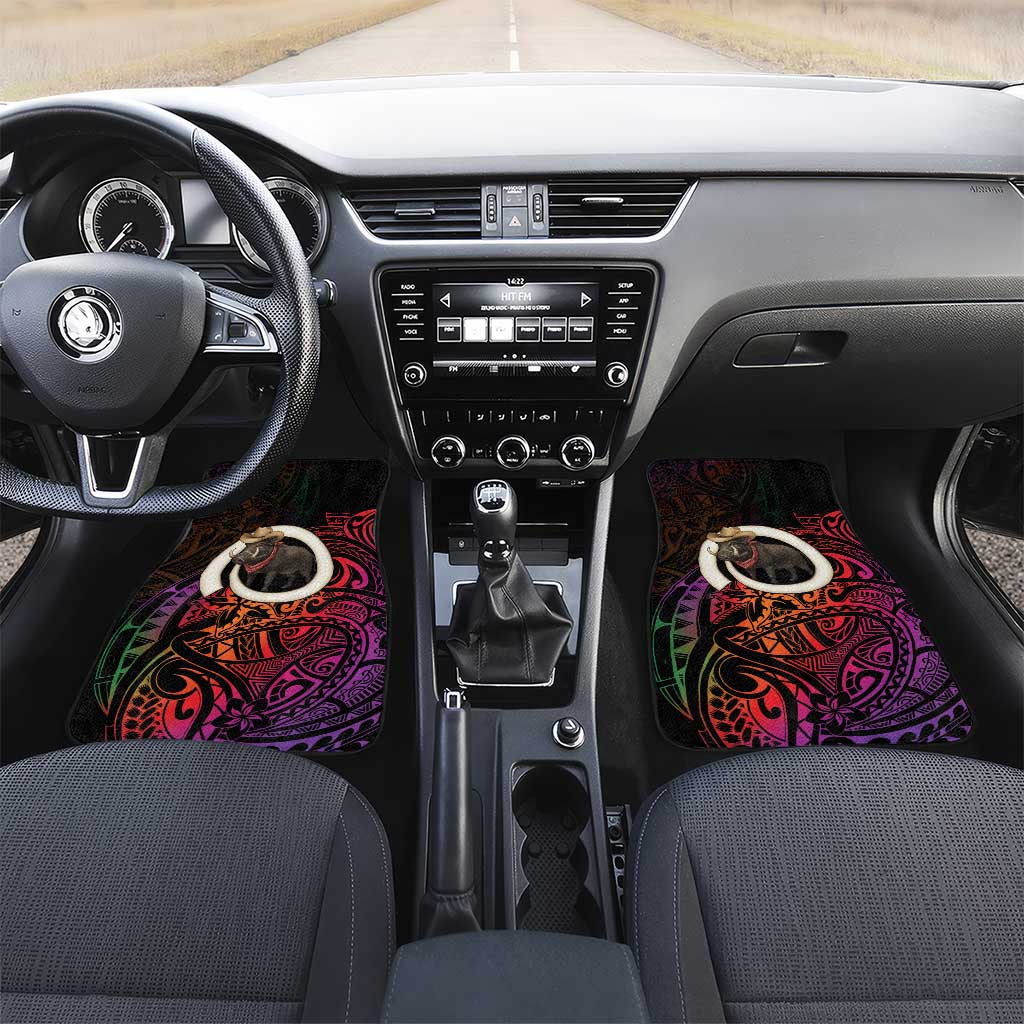 Vanuatu Boar Cowboy Car Mats Tusk Gradient Polynesian Pattern - Polynesian Pride