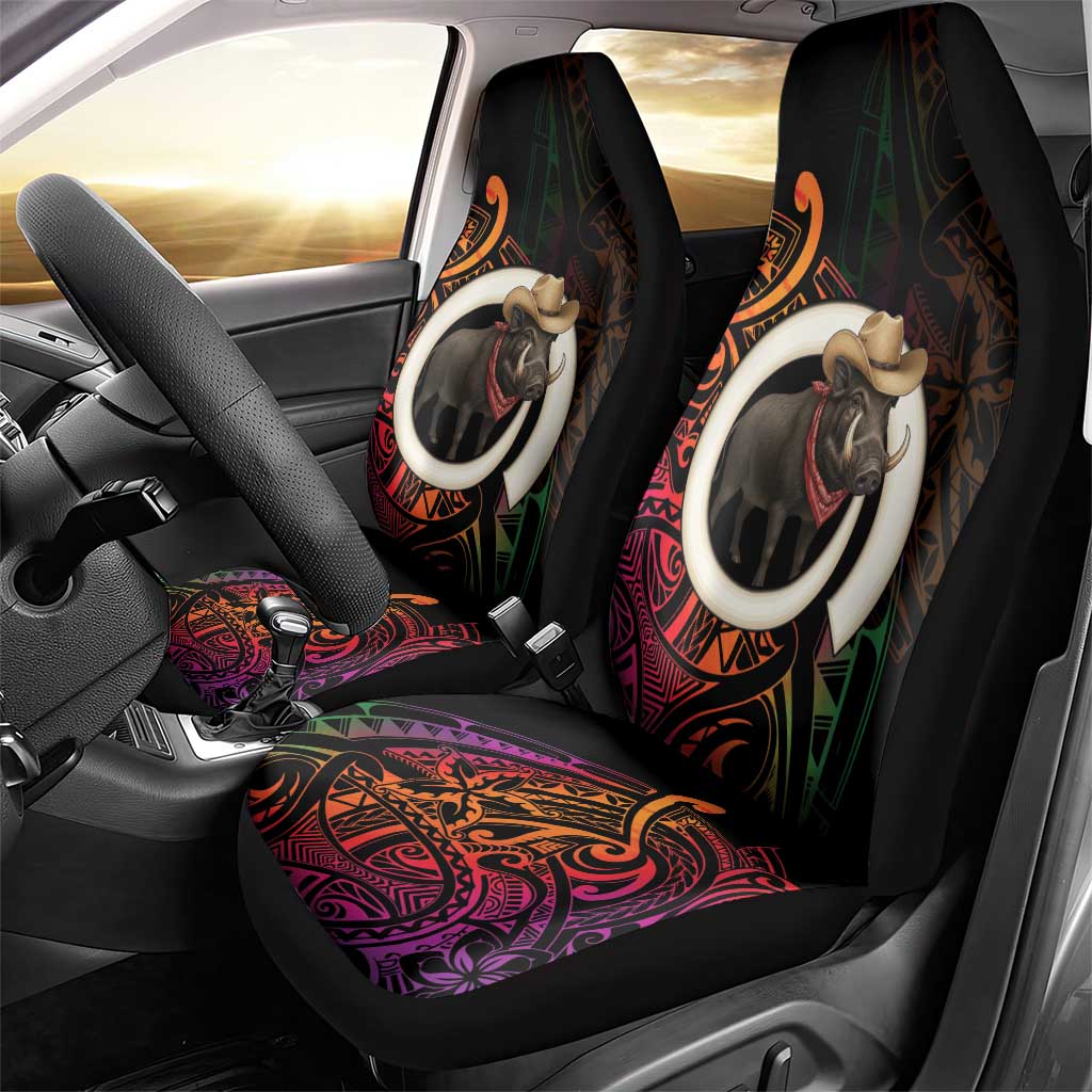 Vanuatu Boar Cowboy Car Seat Cover Tusk Gradient Polynesian Pattern - Polynesian Pride