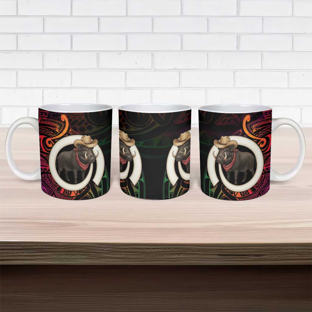 Vanuatu Boar Cowboy Ceramic Mug Tusk Gradient Polynesian Pattern - Polynesian Pride