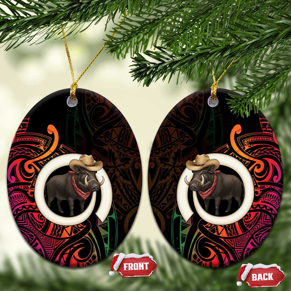 Vanuatu Boar Cowboy Ceramic Ornament Tusk Gradient Polynesian Pattern - Polynesian Pride