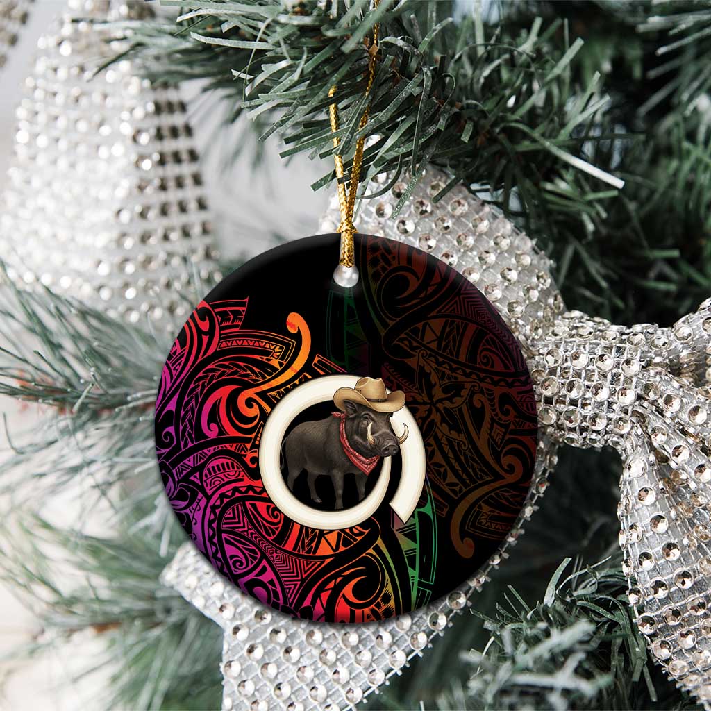 Vanuatu Boar Cowboy Ceramic Ornament Tusk Gradient Polynesian Pattern - Polynesian Pride