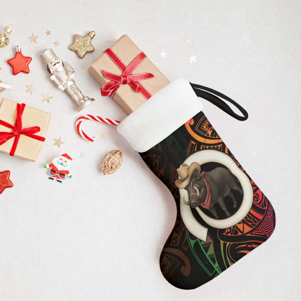 Vanuatu Boar Cowboy Christmas Stocking Tusk Gradient Polynesian Pattern - Polynesian Pride