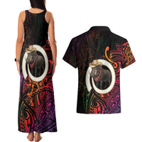 Vanuatu Boar Cowboy Couples Matching Tank Maxi Dress and Hawaiian Shirt Tusk Gradient Polynesian Pattern - Polynesian Pride