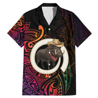 Vanuatu Boar Cowboy Family Matching Mermaid Dress and Hawaiian Shirt Tusk Gradient Polynesian Pattern - Polynesian Pride