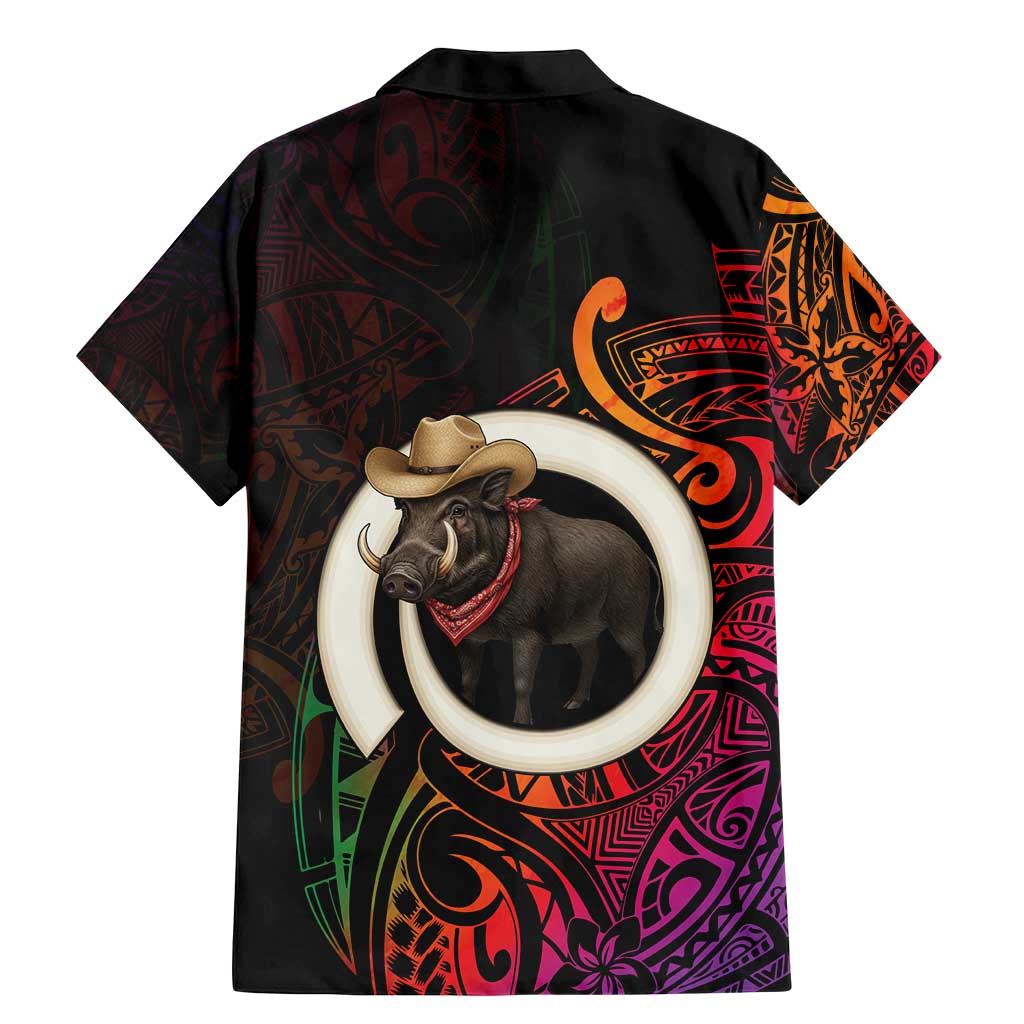 Vanuatu Boar Cowboy Family Matching Mermaid Dress and Hawaiian Shirt Tusk Gradient Polynesian Pattern - Polynesian Pride