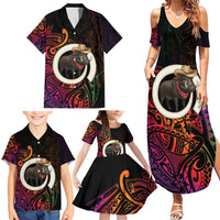 Vanuatu Boar Cowboy Family Matching Summer Maxi Dress and Hawaiian Shirt Tusk Gradient Polynesian Pattern - Polynesian Pride