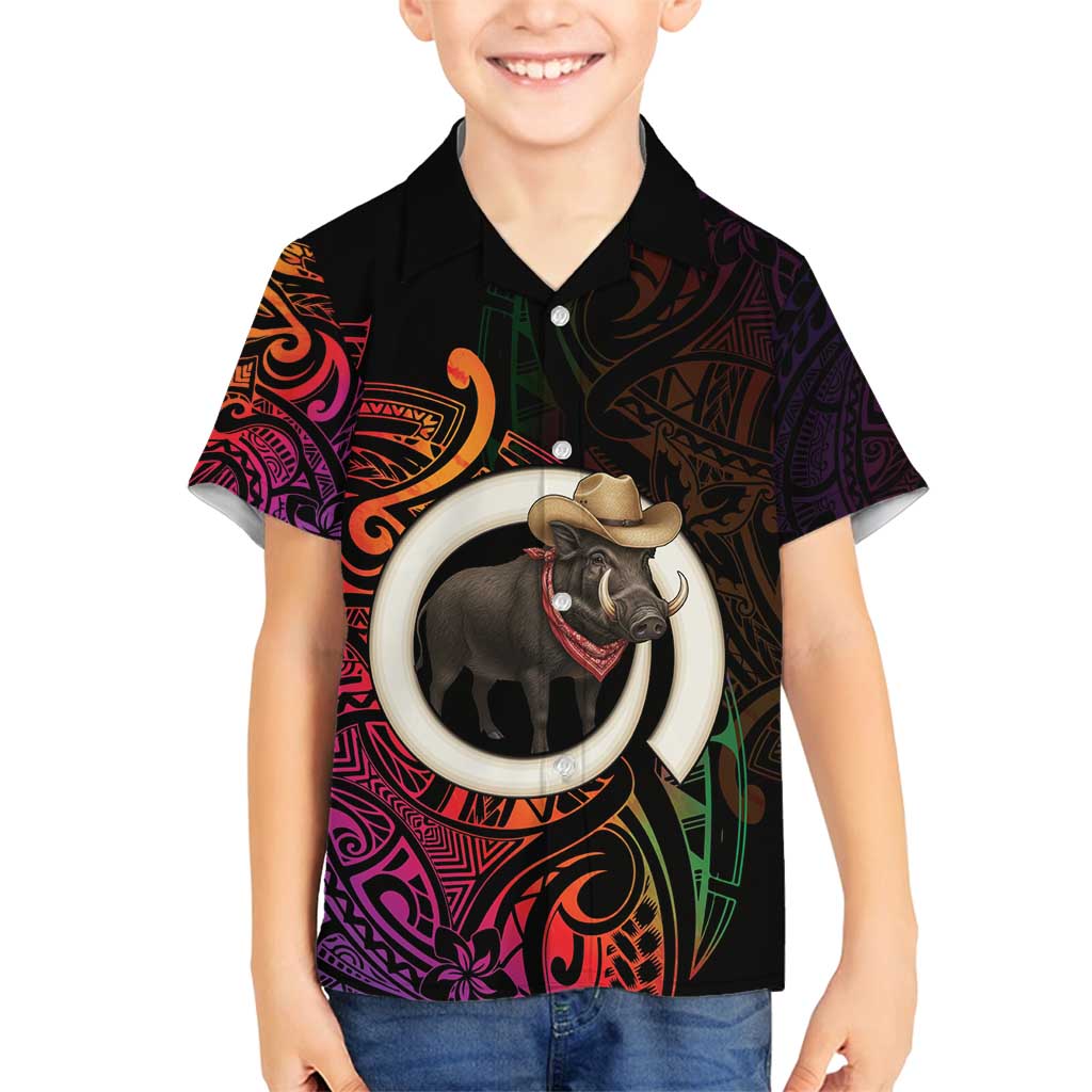 Vanuatu Boar Cowboy Family Matching Summer Maxi Dress and Hawaiian Shirt Tusk Gradient Polynesian Pattern - Polynesian Pride