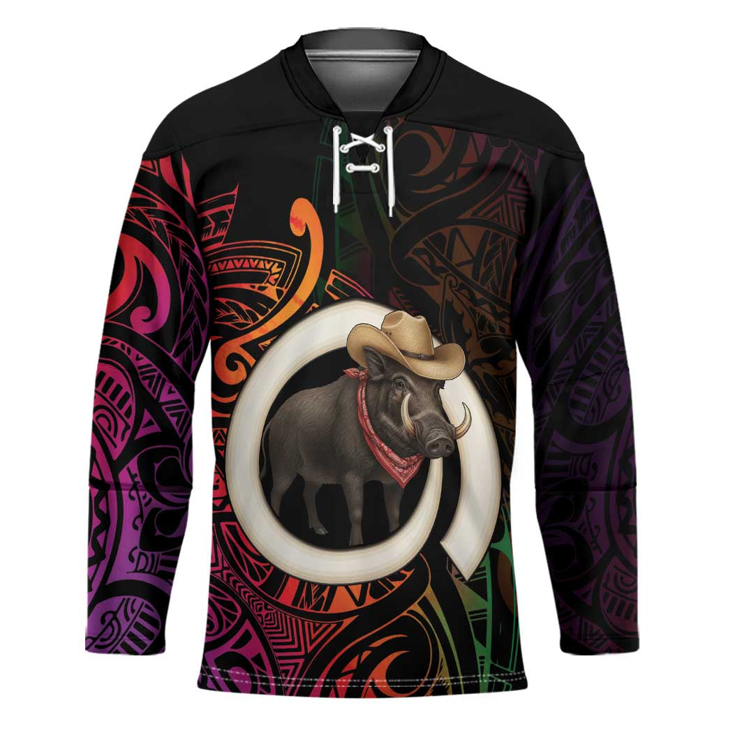 Vanuatu Boar Cowboy Hockey Jersey Tusk Gradient Polynesian Pattern - Polynesian Pride