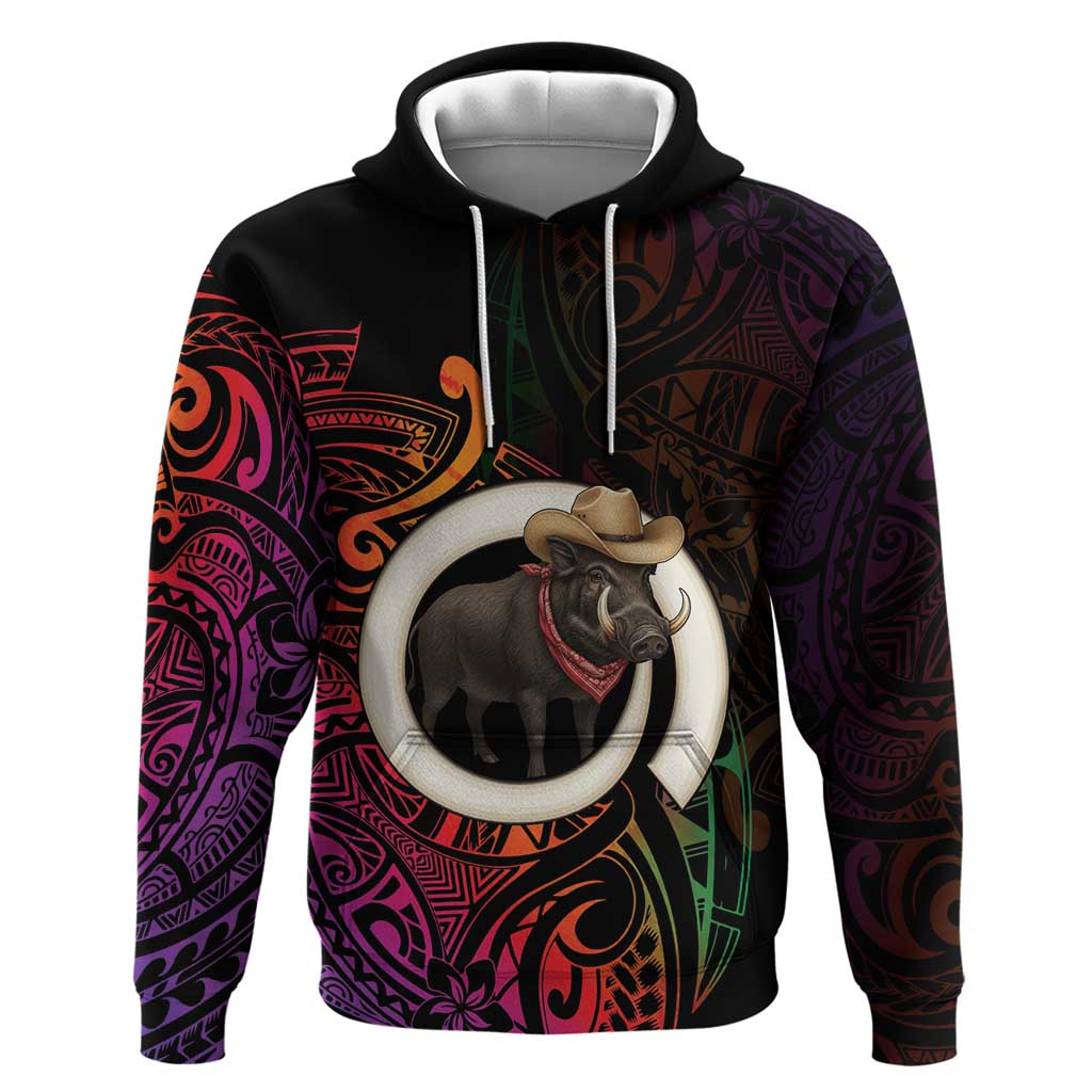 Vanuatu Boar Cowboy Hoodie Tusk Gradient Polynesian Pattern - Polynesian Pride