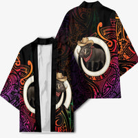 Vanuatu Boar Cowboy Kimono Tusk Gradient Polynesian Pattern - Polynesian Pride