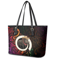 Vanuatu Boar Cowboy Leather Tote Bag Tusk Gradient Polynesian Pattern - Polynesian Pride