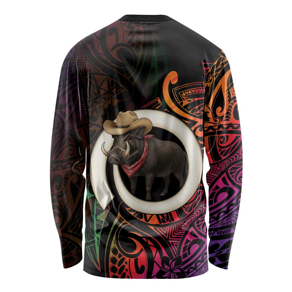 Vanuatu Boar Cowboy Long Sleeve Shirt Tusk Gradient Polynesian Pattern - Polynesian Pride