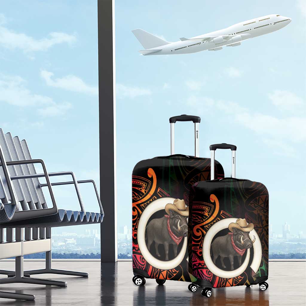 Vanuatu Boar Cowboy Luggage Cover Tusk Gradient Polynesian Pattern - Polynesian Pride