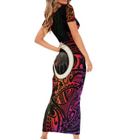Vanuatu Boar Cowboy Short Sleeve Bodycon Dress Tusk Gradient Polynesian Pattern - Polynesian Pride