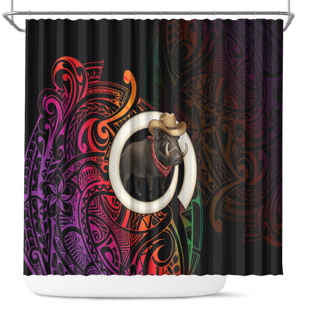 Vanuatu Boar Cowboy Shower Curtain Tusk Gradient Polynesian Pattern - Polynesian Pride