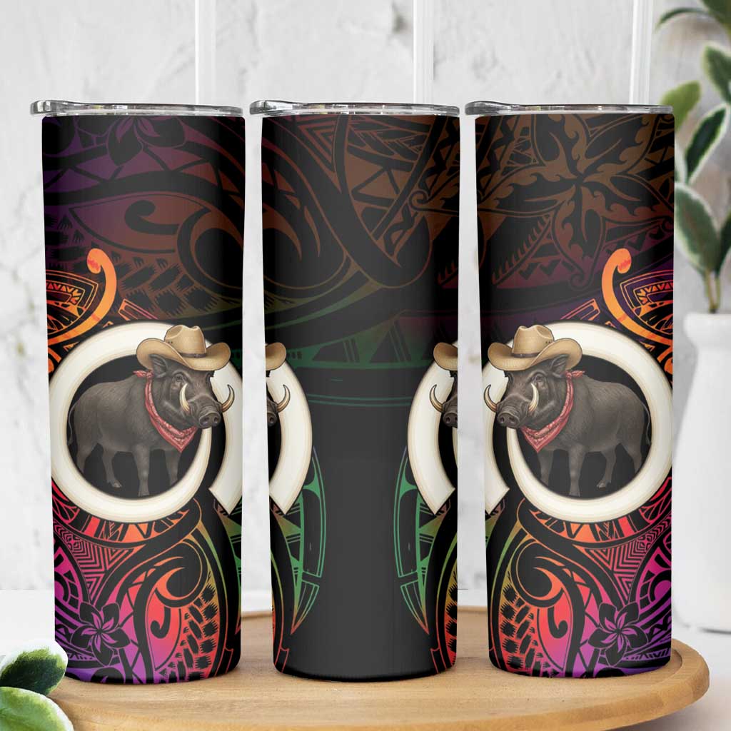 Vanuatu Boar Cowboy Skinny Tumbler Tusk Gradient Polynesian Pattern - Polynesian Pride