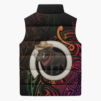 Vanuatu Boar Cowboy Sleeveless Puffer Jacket Tusk Gradient Polynesian Pattern - Polynesian Pride