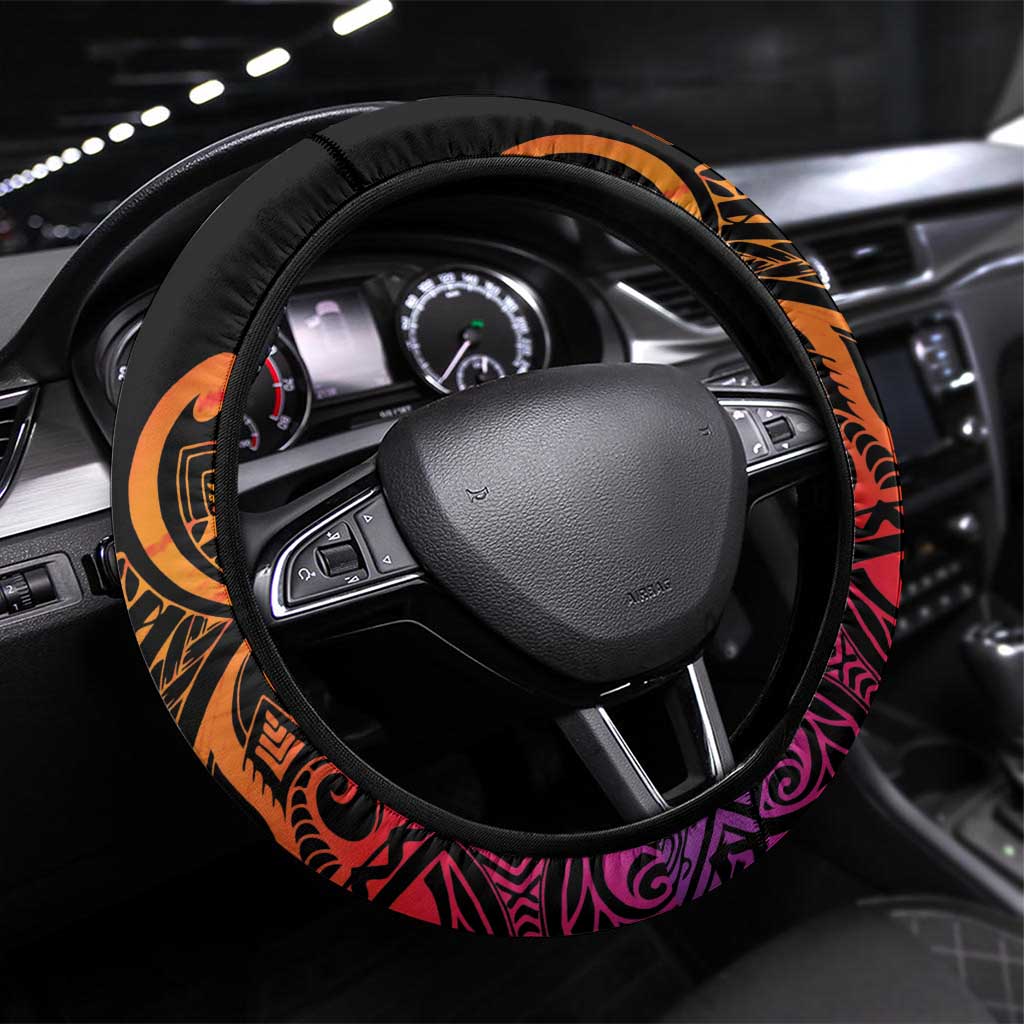 Vanuatu Boar Cowboy Steering Wheel Cover Tusk Gradient Polynesian Pattern - Polynesian Pride