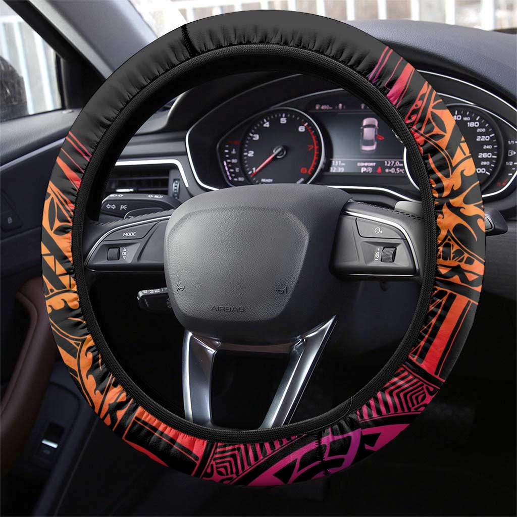 Vanuatu Boar Cowboy Steering Wheel Cover Tusk Gradient Polynesian Pattern - Polynesian Pride