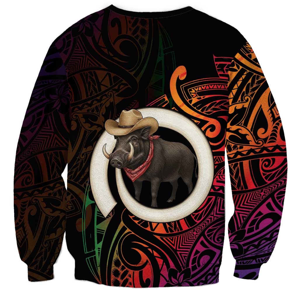 Vanuatu Boar Cowboy Sweatshirt Tusk Gradient Polynesian Pattern - Polynesian Pride