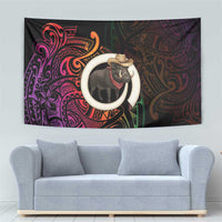 Vanuatu Boar Cowboy Tapestry Tusk Gradient Polynesian Pattern - Polynesian Pride