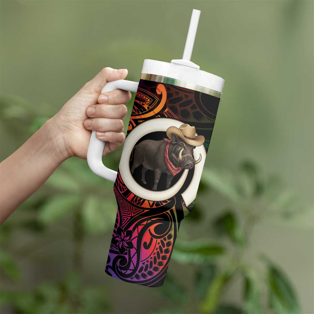 Vanuatu Boar Cowboy Tumbler With Handle Tusk Gradient Polynesian Pattern - Polynesian Pride