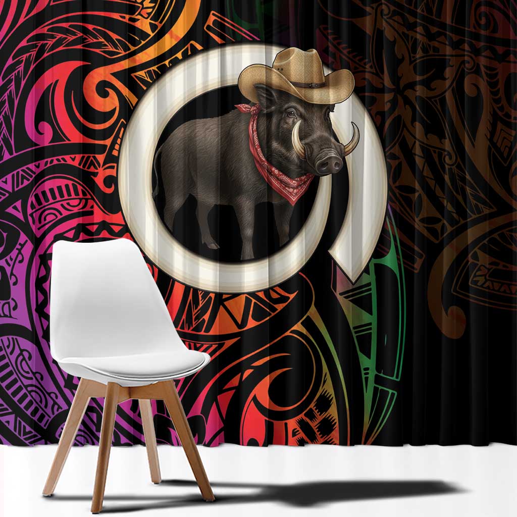 Vanuatu Boar Cowboy Window Curtain Tusk Gradient Polynesian Pattern - Polynesian Pride