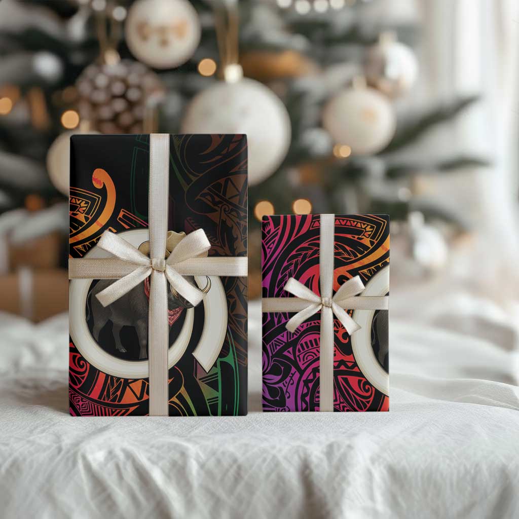 Vanuatu Boar Cowboy Wrapping Paper Tusk Gradient Polynesian Pattern - Polynesian Pride