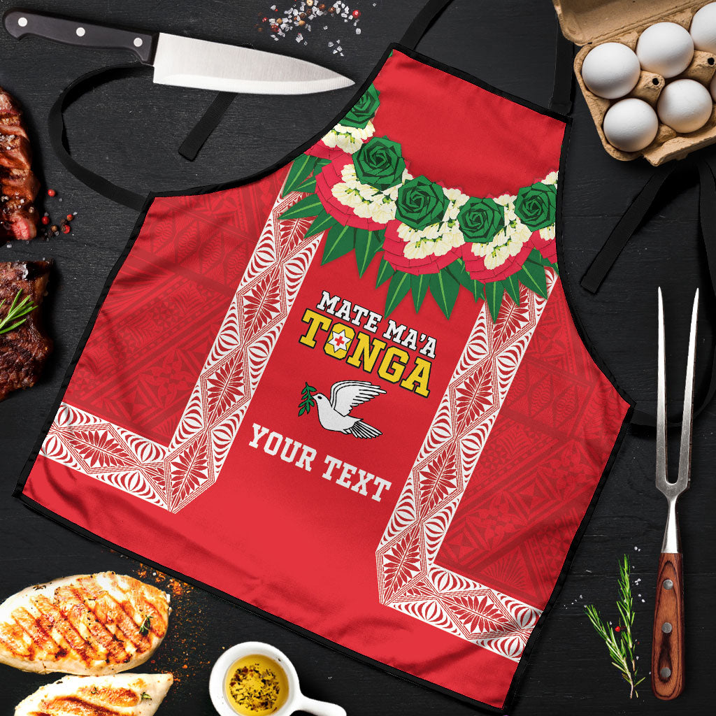 Mate Ma'a Tonga Rugby Custom Apron Tongan Kahoa Lei Ngatu Pattern Red LT14 Red - Polynesian Pride