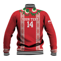 Mate Ma'a Tonga Rugby Custom Baseball Jacket Tongan Kahoa Lei Ngatu Pattern Red LT14 - Polynesian Pride