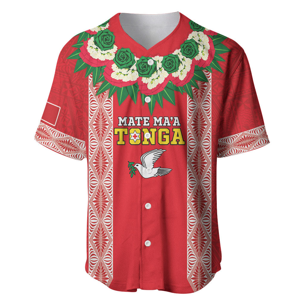 Mate Ma'a Tonga Rugby Custom Baseball Jersey Tongan Kahoa Lei Ngatu Pattern Red LT14 Red - Polynesian Pride