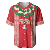 Mate Ma'a Tonga Rugby Custom Baseball Jersey Tongan Kahoa Lei Ngatu Pattern Red LT14 Red - Polynesian Pride