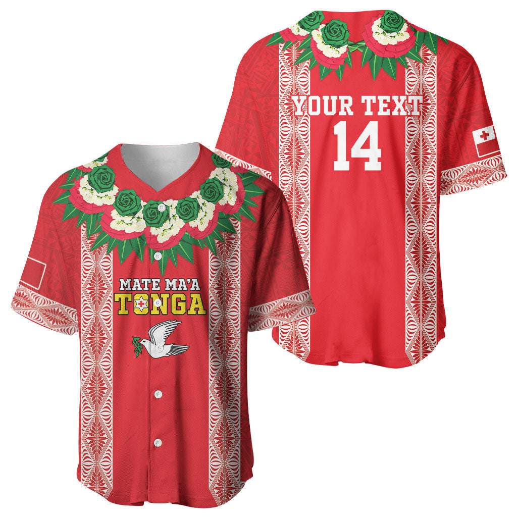 Mate Ma'a Tonga Rugby Custom Baseball Jersey Tongan Kahoa Lei Ngatu Pattern Red LT14 - Polynesian Pride
