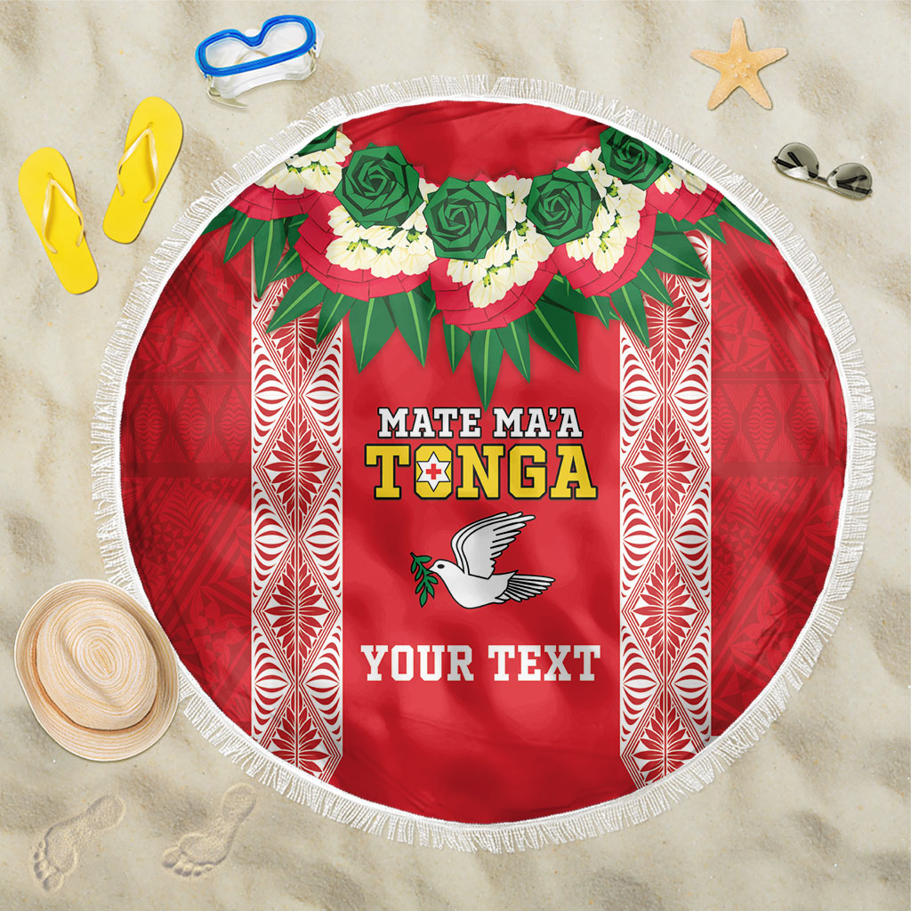 Mate Ma'a Tonga Rugby Custom Beach Blanket Tongan Kahoa Lei Ngatu Pattern Red LT14 One Size 150cm Red - Polynesian Pride