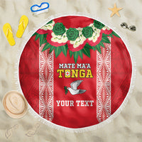 Mate Ma'a Tonga Rugby Custom Beach Blanket Tongan Kahoa Lei Ngatu Pattern Red LT14 One Size 150cm Red - Polynesian Pride