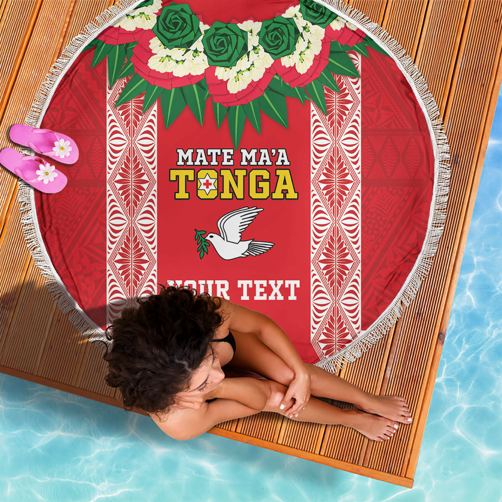 Mate Ma'a Tonga Rugby Custom Beach Blanket Tongan Kahoa Lei Ngatu Pattern Red LT14 - Polynesian Pride
