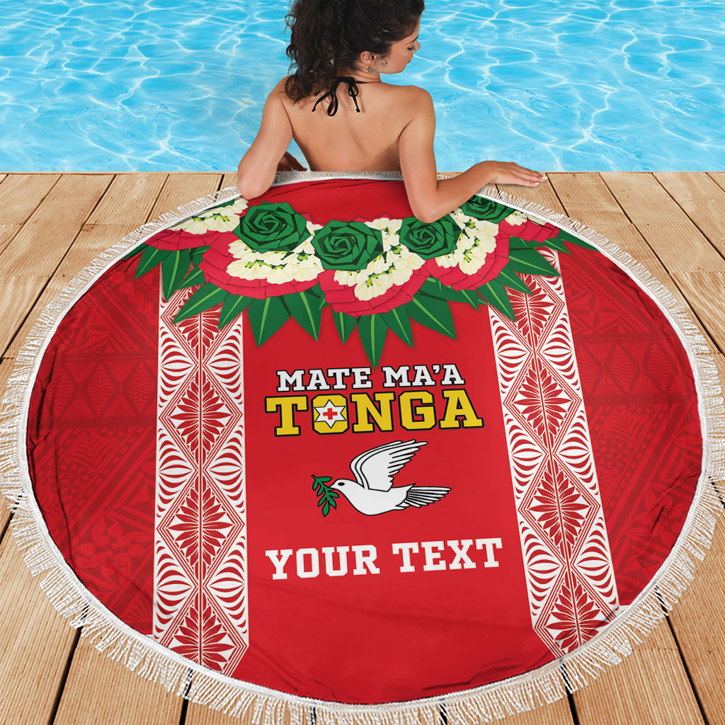 Mate Ma'a Tonga Rugby Custom Beach Blanket Tongan Kahoa Lei Ngatu Pattern Red LT14 - Polynesian Pride
