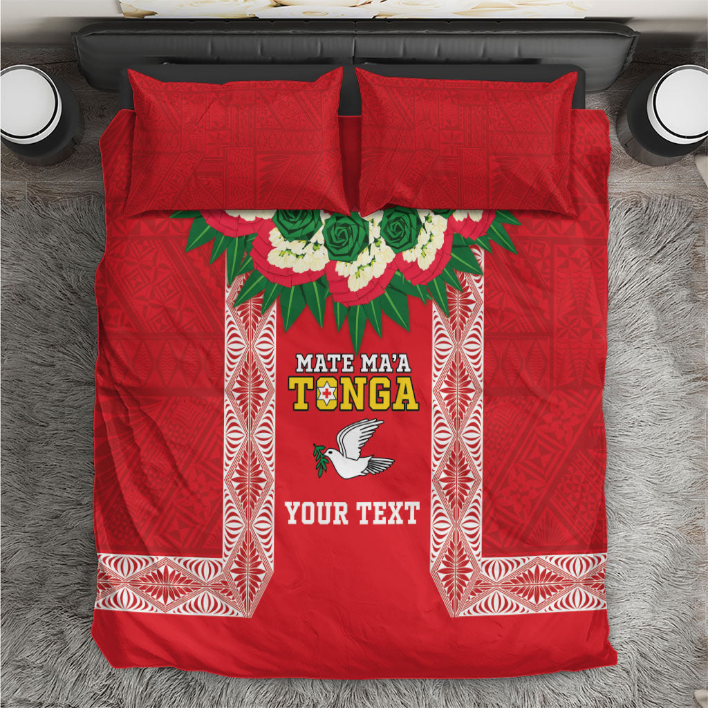 Mate Ma'a Tonga Rugby Custom Bedding Set Tongan Kahoa Lei Ngatu Pattern Red LT14 Red - Polynesian Pride
