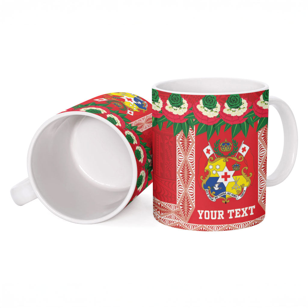 Mate Ma'a Tonga Rugby Custom Ceramic Mug Tongan Kahoa Lei Ngatu Pattern Red LT14 - Polynesian Pride