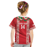 Mate Ma'a Tonga Rugby Custom Kid T Shirt Tongan Kahoa Lei Ngatu Pattern Red LT14 - Polynesian Pride