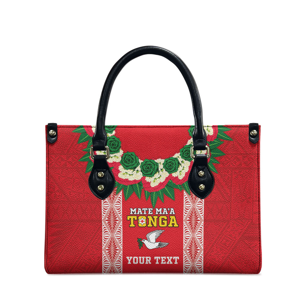 Mate Ma'a Tonga Rugby Custom Leather Bag Tongan Kahoa Lei Ngatu Pattern Red