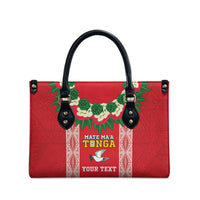 Mate Ma'a Tonga Rugby Custom Leather Bag Tongan Kahoa Lei Ngatu Pattern Red