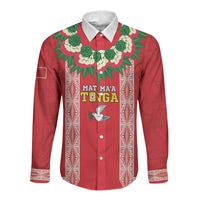 Mate Ma'a Tonga Rugby Custom Long Sleeve Button Shirt Tongan Kahoa Lei Ngatu Pattern Red LT14 Unisex Red - Polynesian Pride