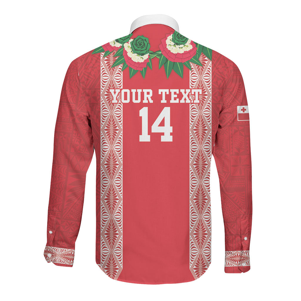 Mate Ma'a Tonga Rugby Custom Long Sleeve Button Shirt Tongan Kahoa Lei Ngatu Pattern Red LT14 - Polynesian Pride