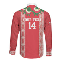 Mate Ma'a Tonga Rugby Custom Long Sleeve Button Shirt Tongan Kahoa Lei Ngatu Pattern Red LT14 - Polynesian Pride