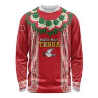 Mate Ma'a Tonga Rugby Custom Long Sleeve Shirt Tongan Kahoa Lei Ngatu Pattern Red LT14 Unisex Red - Polynesian Pride