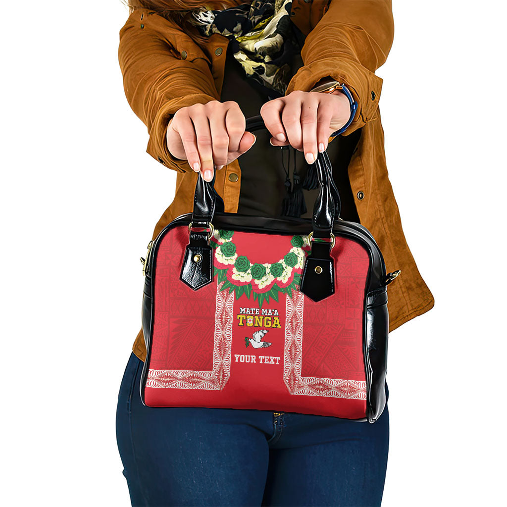 Mate Ma'a Tonga Rugby Custom Shoulder Handbag Tongan Kahoa Lei Ngatu Pattern Red