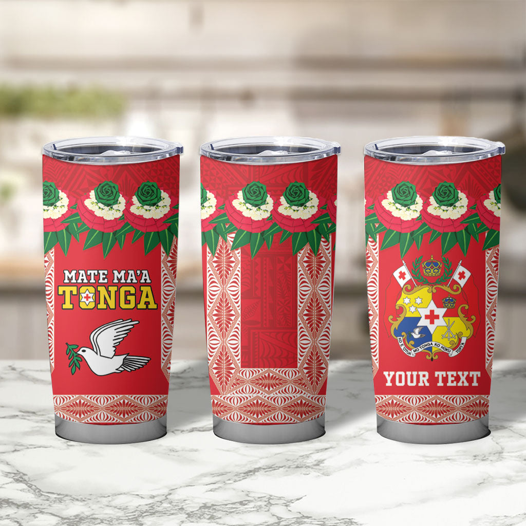Mate Ma'a Tonga Rugby Custom Tumbler Cup Tongan Kahoa Lei Ngatu Pattern Red LT14 - Polynesian Pride